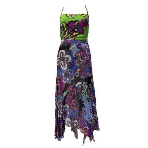 NWOT GOTTEX Flora Ruffled Asymmetric Mesh Cover Up Wrap Purple Skirt Size Small
